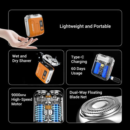 Mini aparat de ras electric inteligent impermeabil cu lamă dublă